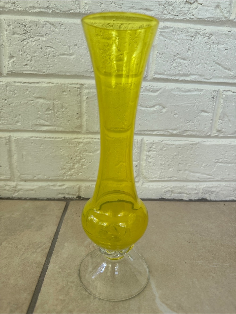 Empoli 9 3/8” Tall Yellow Glass Bud Vase UV Glow